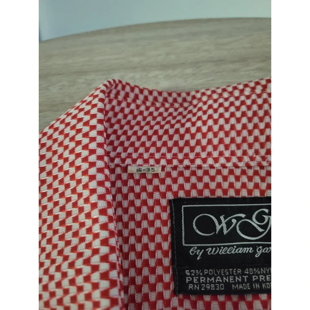 William Gary Vtg 70s Red & White Geometic Checkerboard Boho Disco Luxury Shirt - Picture 6 of 9